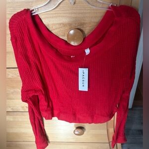 PacSun Red Waffle-Knit Long Sleeve Crop Top